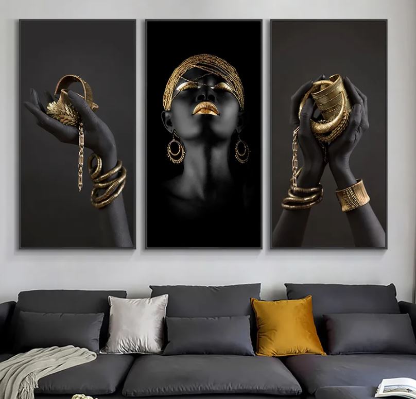 golden woman painting wall art collection