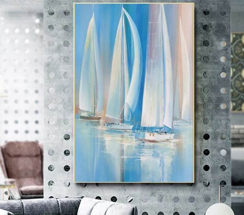 abstract sail boat wall art painting