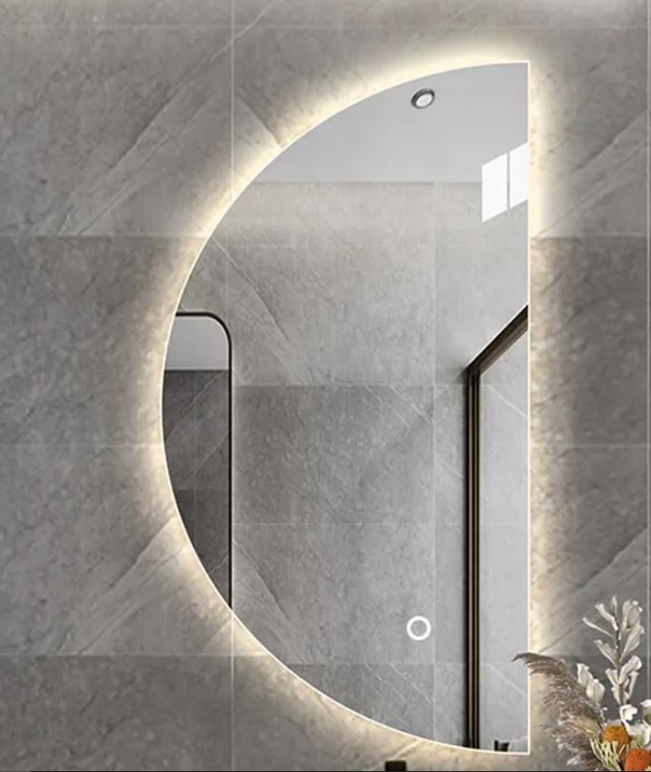 small semi-circle LED bathroom mirror