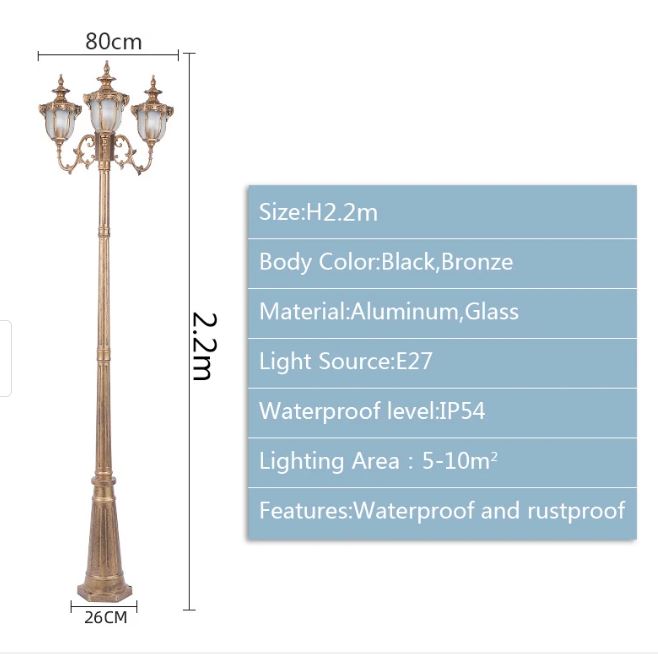 Royal Garden 3-Head Outdoor Lamp size