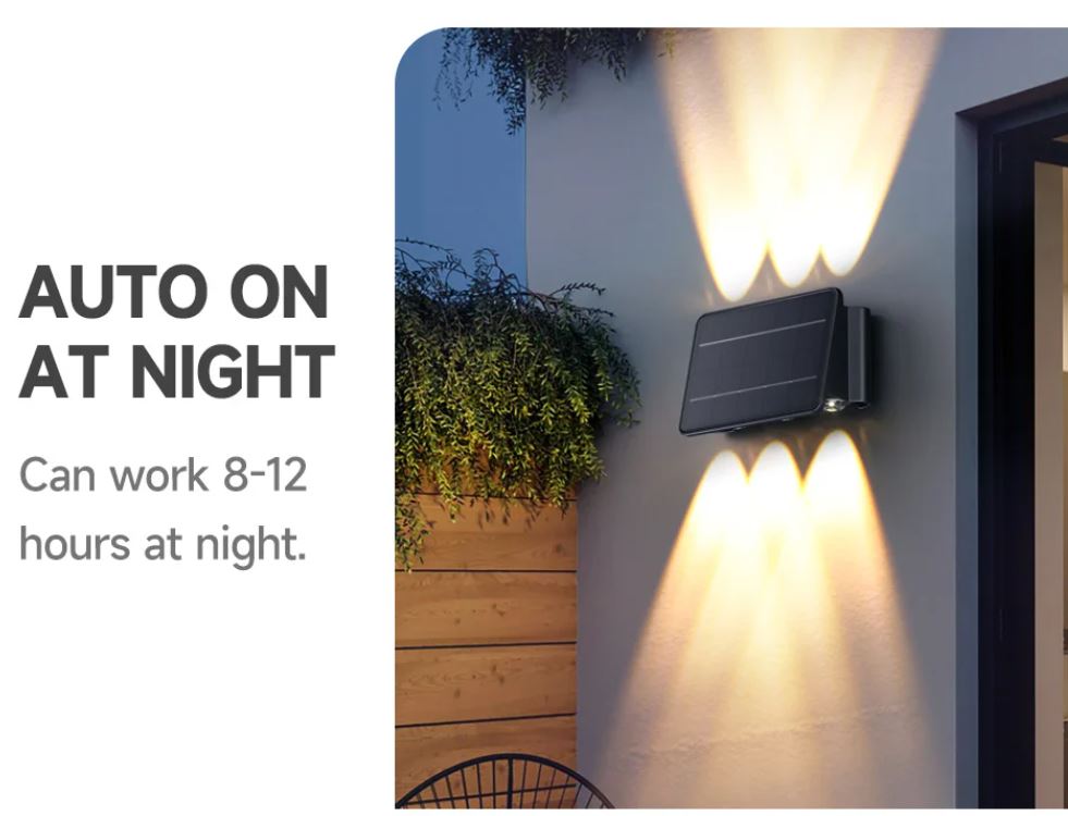 Auto-On 6 Eyes Solar Wall Spotlight