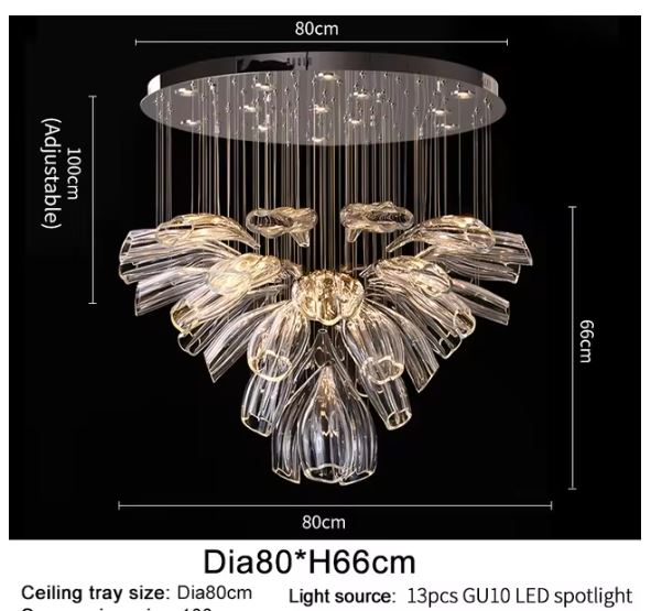 Luxury Transparent Glass Flower Chandelier details size