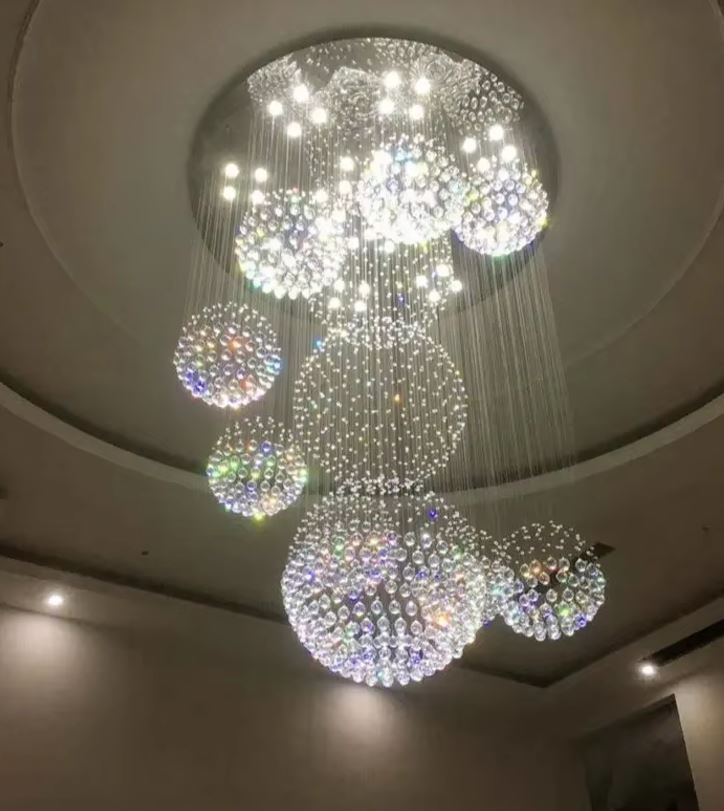 Crystal Rain Chandelier For High Ceiling sparkling