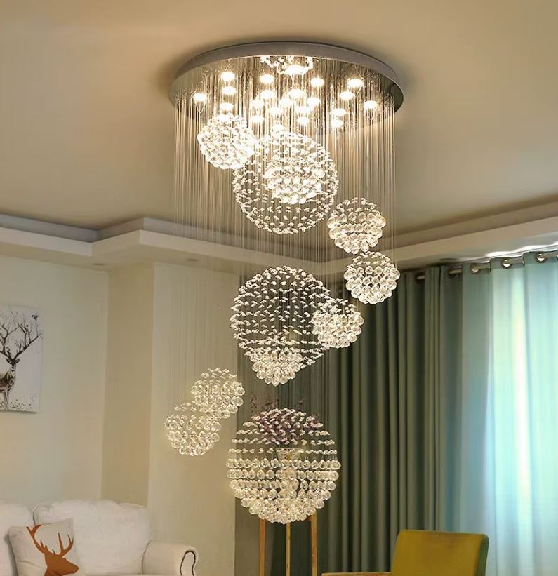 Crystal Rain Chandelier For High Ceiling